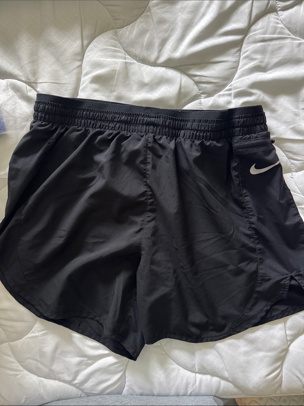 Nike Women's Black Athletic Running Shorts with White Swoosh